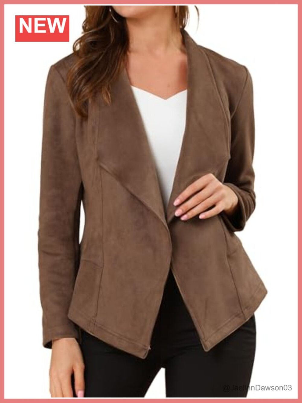 Faux Suede Open Front Blazer Long Sleeve Relaxed Fit Women's Jacket